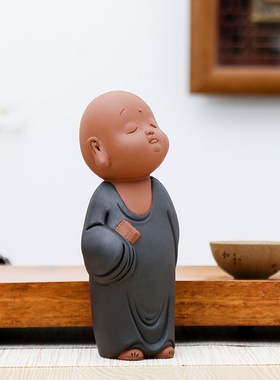 新中式禅意紫砂小和n尚摆件创意家居客厅酒柜茶室茶道书房装饰礼