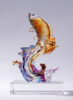 琉璃鱼工艺品富贵有余摆件乔迁新居礼品家用客厅办公室创意装饰品