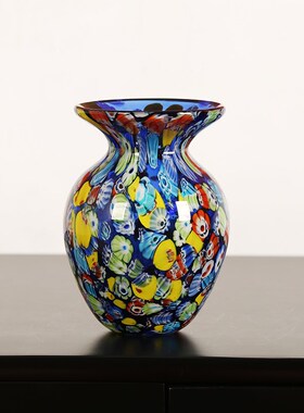 油画系艺术琉璃彩色花瓶摆件餐桌酒店客厅插花花器玄关软装饰摆设