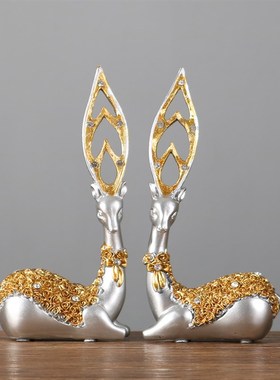 招财鹿客厅玄关装饰摆件家居创意欧式电视柜酒柜酒架软装工艺礼品