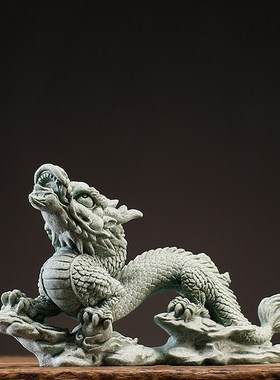 中式生肖龙书桌摆件创意家居玄关鱼缸沉水造景青砂石瑞兽神龙摆设