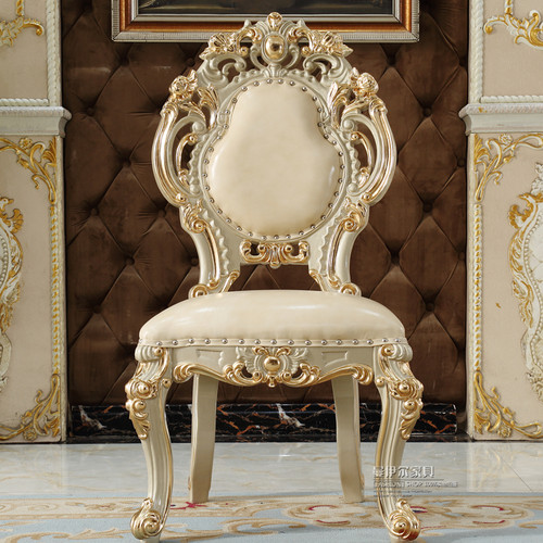 欧式实木雕花餐桌高档大理石餐桌椅圆饭桌1.3 1.5米香槟金餐厅家 - 图1