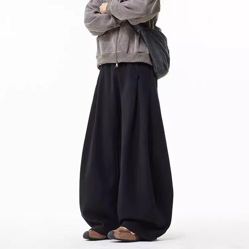 轩罕弯刀裤男款垂感直筒重磅美式拖地阔腿宽松百搭镰刀休闲长裤子 - 图0