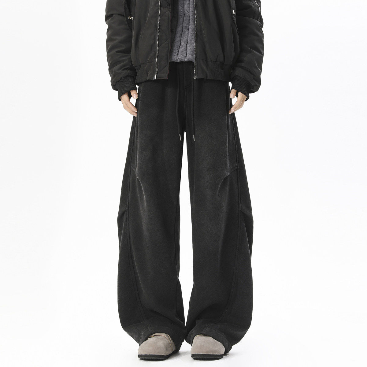 美式复古卫裤男做旧解构阔腿褶皱重磅廊形设计感弯刀垂感运动裤子,淘宝优惠券,粉丝福利购,淘宝优惠卷