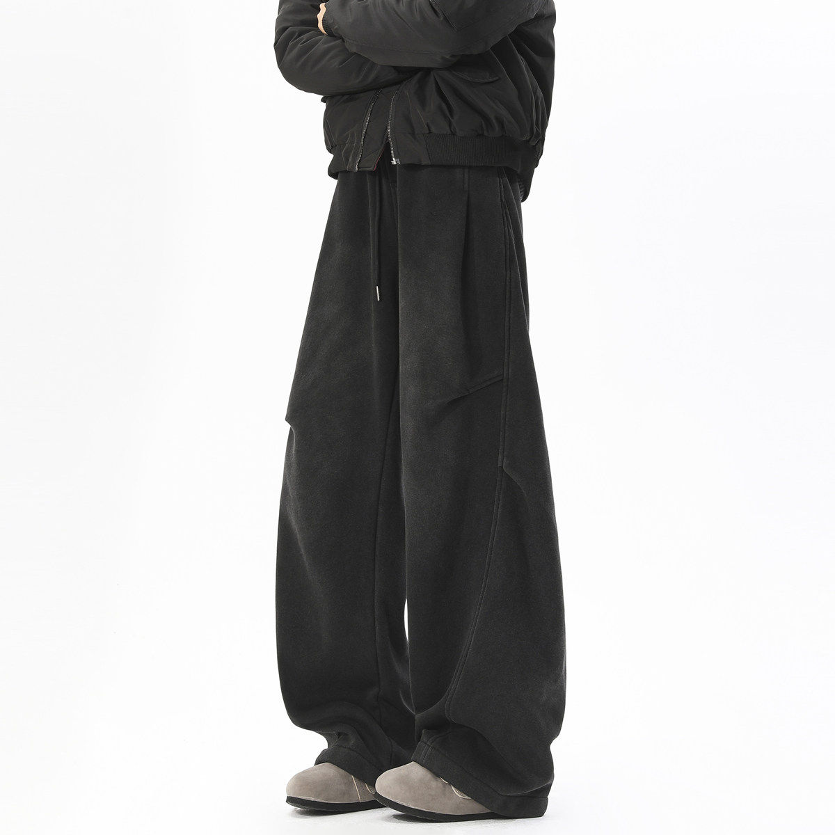 美式复古卫裤男做旧解构阔腿褶皱重磅廊形设计感弯刀垂感运动裤子,淘宝优惠券,粉丝福利购,淘宝优惠卷