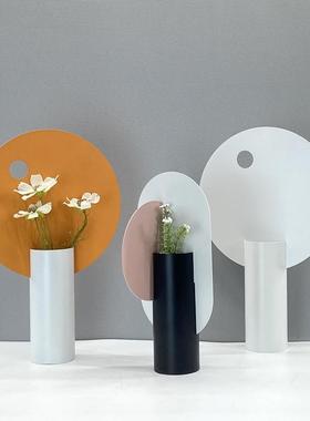北欧现代创意几何花瓶插花花器金色粉绿色摆件软装饰品餐桌样板房