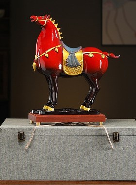 陶瓷红色将军马摆件家居客厅办公室桌面装饰高档礼品招财唐马摆设