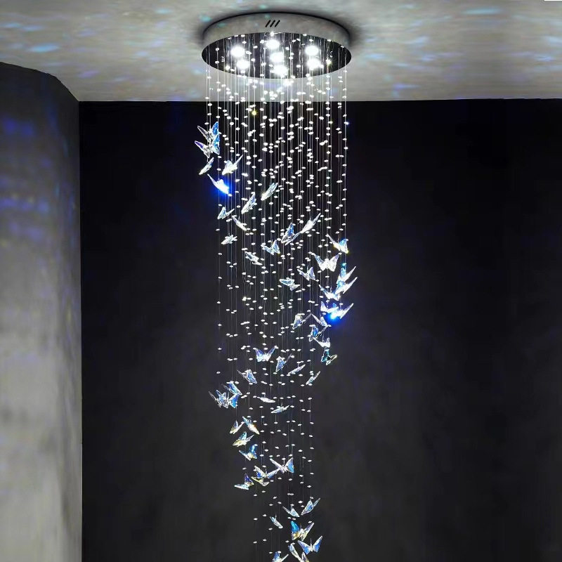 复式楼旋转楼梯长吊灯客厅中空别墅简约后现代酒店蝴蝶水晶装饰灯,淘宝优惠券,粉丝福利购,淘宝优惠卷