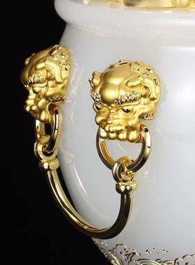 白玉聚宝盆高档琉璃工艺品摆件办公室桌装饰店铺开业礼品