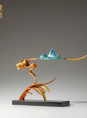 铜金岁月财富满仓老虎黄铜摆件创意老虎造型黄铜摆件家居玄关铜器