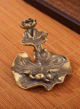 新款黄铜莲花青蛙香插倒流香茶道摆件复古创意特色禅意金属工艺品