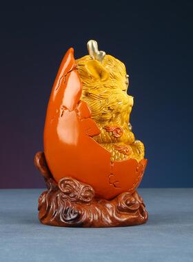 彩铜麒麟幼崽麒麟蛋宠家居书房桌面生日礼品工艺品摆件