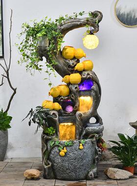 沙弥禅意流水喷泉加湿器景观室内客厅摆件根雕灯笼养鱼池家居装饰