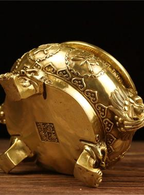 铜元宝款黄铜聚宝盆摆件 三足铜元宝聚宝盆摆件 元宝上聚宝盆