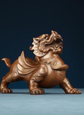 紫铜貔貅摆件一对客厅皮丘貔恘玄关办公室装饰开业礼品铜器工艺品