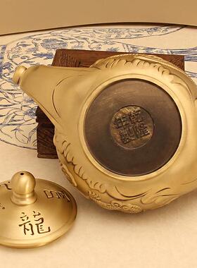 唐腾 黄铜中式龙凤呈祥茶壶家用高档功夫茶高档创意礼品 龙凤茶壶