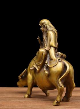 宏达 黄铜铜牛摆件 老者牧牛 创意铜器水牛摆件