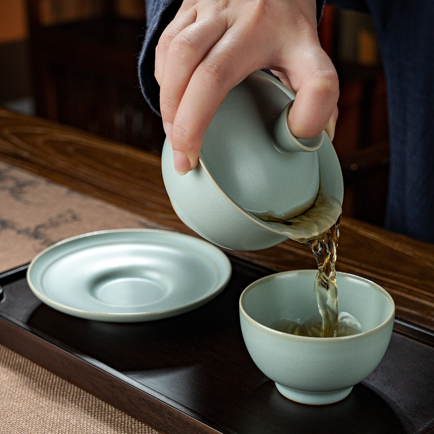 汝窑三才盖碗茶杯套装景德镇家用泡茶碗陶瓷功夫茶具汝瓷礼品青瓷,淘宝优惠券,粉丝福利购,淘宝优惠卷