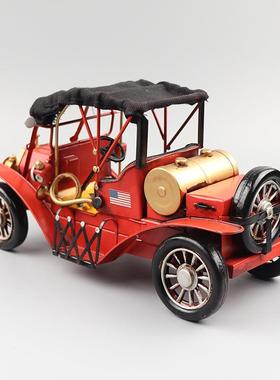 复古福特T型老爷车模型怀旧手工铁艺收藏品家居酒吧橱窗酒柜摆件