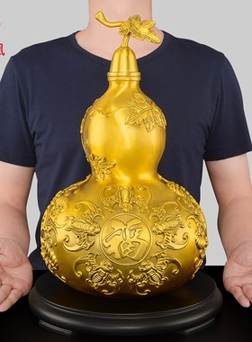 开口铜葫芦摆件客厅酒柜玄关五福临门葫芦开盖空心办公室卧室大号