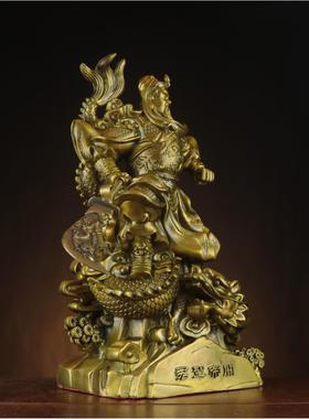 铜关公神像 关帝圣君黄铜武财神摆件 站龙骑龙关公关二爷站关公