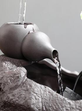 家居桌面小型客厅鱼缸流水电视柜喷泉加湿器创意送礼陶瓷招财摆件