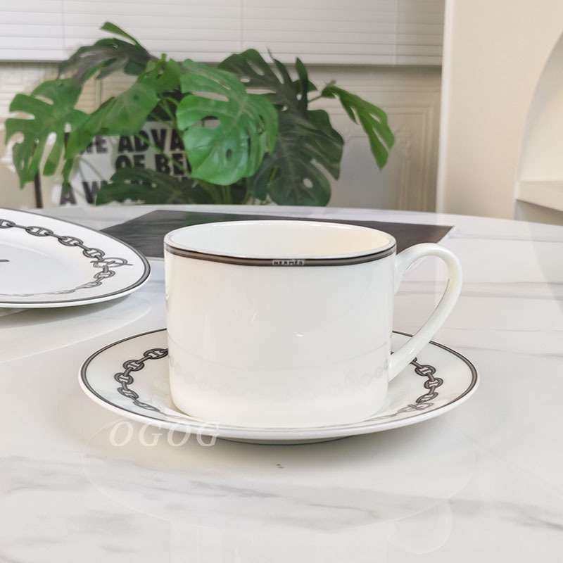 灰色铁链骨瓷牛排糕点西餐盘餐具网红下午茶杯咖啡杯家用简约杯碟,淘宝优惠券,粉丝福利购,淘宝优惠卷