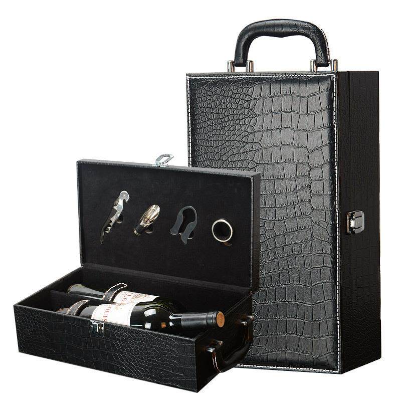 现货红酒礼品皮盒单双四六支红酒礼盒红酒包装盒葡萄酒空皮盒 - 图3