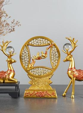 现代简约招财鹿摆件玄关书房办公室装饰品对鹿家居树脂工艺品