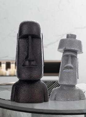 北欧ins电视柜装饰品家居客厅可爱手工摆件工艺品现代复活岛石像