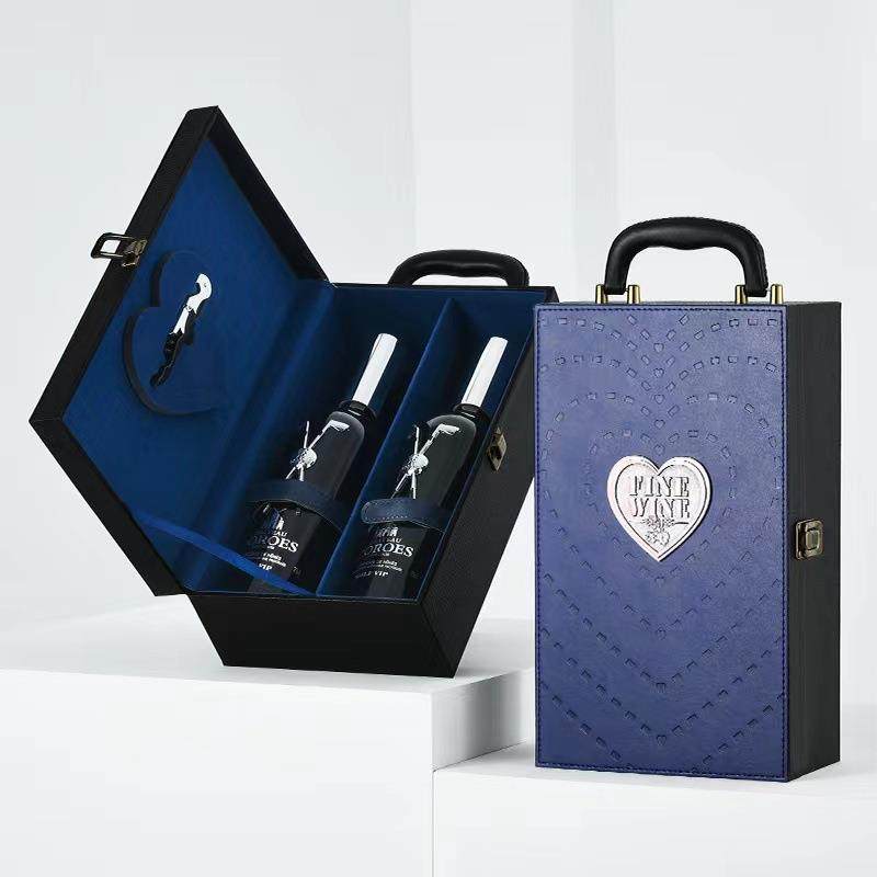 现货红酒礼品皮盒单双四六支红酒礼盒红酒包装盒葡萄酒空皮盒 - 图0