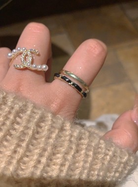 韩国双C戒指珍珠女锆石开口指环2026新款ins小香风小众设计高级感