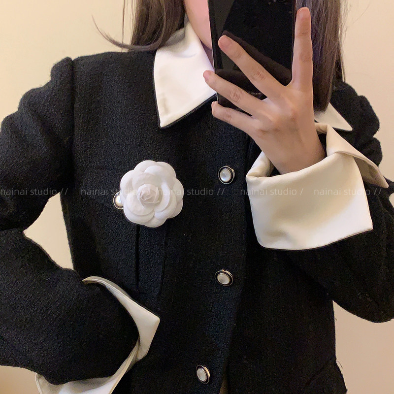 韩版手工山茶花胸针女小香风花朵胸花高级感中古西装毛衣配饰别针,淘宝优惠券,粉丝福利购,淘宝优惠卷