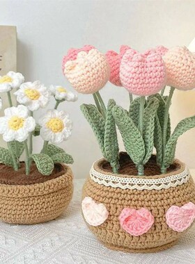 Handmade DIY Tulip Flowers Plant Potted Crochet Knitting Kit