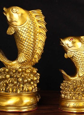 铜年有鱼摆件鲤鱼跳龙门家居客厅玄关装饰品办公室桌面工艺品