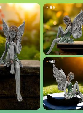 天使女孩树脂工艺品摆件小雕像户外院子艺术品花园装饰品草坪雕塑