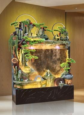 流水幕墙假山喷泉酒店入户门迎宾别墅造景鱼池景观落地装饰大摆件