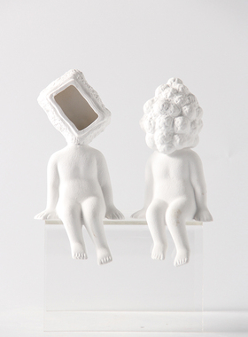 现代简约白色陶瓷抽象人物坐姿雕塑摆件样板间客厅书房儿童房装饰