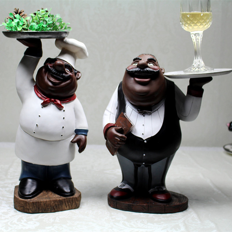 欧式复古创意厨师摆件餐厅咖啡馆家居客厅酒柜装饰品树脂人物摆设,淘宝优惠券,粉丝福利购,淘宝优惠卷