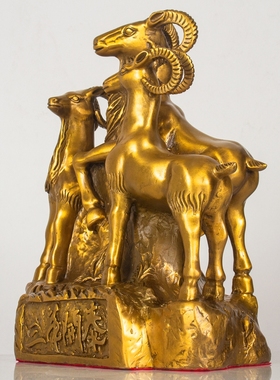 纯黄铜三羊开泰摆件三阳开泰客厅家居摆设装饰品大号工艺铜羊开业