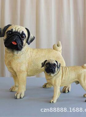 狗狗公仔仿真巴哥犬模型客厅家居装饰树脂工艺品假狗摆设动物摆件