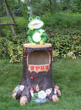 户外卡通创意垃圾桶雕塑公园景区幼儿园玻璃钢动物松鼠果皮箱分类