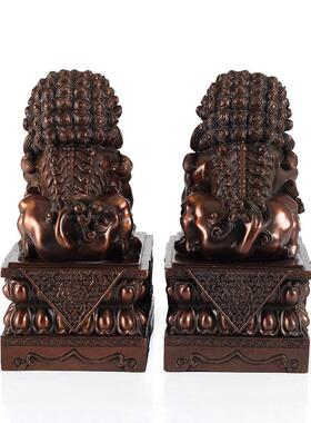 纯黄铜宫门狮摆件门口办公室店铺铜狮子一对北京狮故宫狮装饰摆件