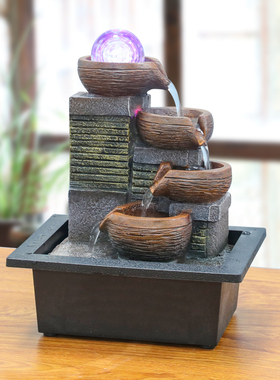 小型流水摆件循环水客厅茶台装饰品办公桌流水生财迷你喷泉水车轮