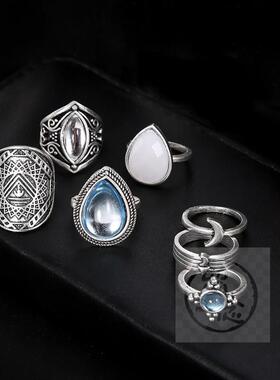 。Water drop pebble 7-piece joint ring set