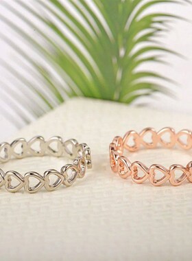 Silver Colour Hollowed-out Heart Shape Adjustable Ring Cute