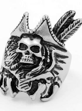 Retro cast titanium steel skull ghost wheat ear ring titaniu