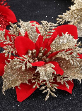 1/5/10pcs Glitter Artificial Flowers Merry Christmas Ornamen