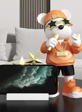 创意卡通暴力熊唱歌手机支架桌面摆件客厅电视柜办公室新房装饰品