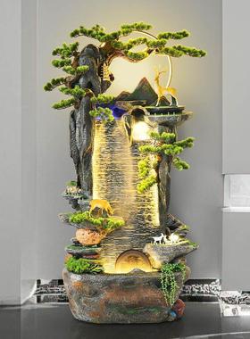 创意假山喷泉流水幕墙风水轮加湿器鱼缸客厅开业乔迁落地摆件